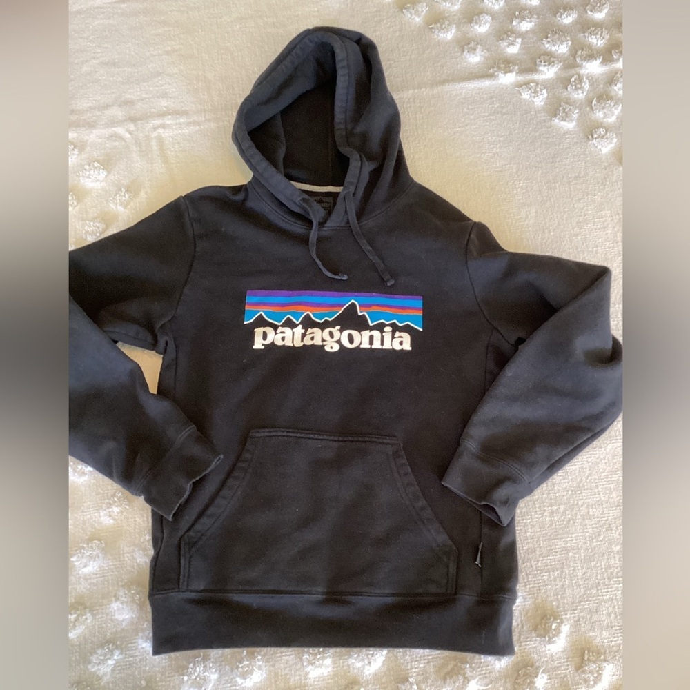 Patagonia Men's XS W S Uprisal Hoody unisex Black Full Front Logo Pouch Pocket